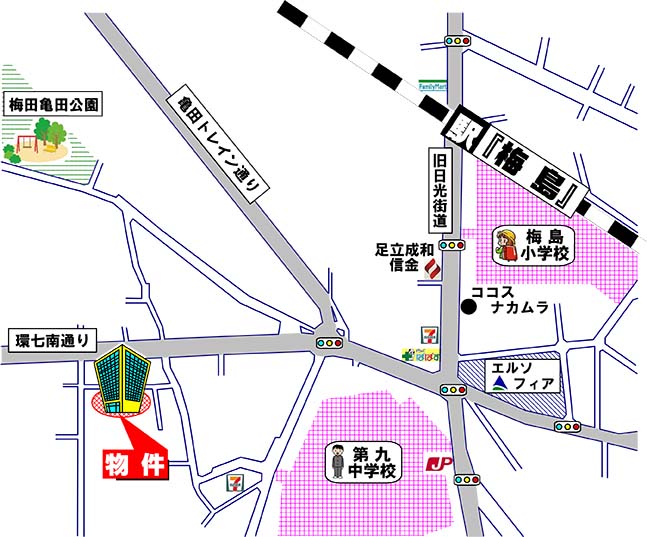 プライムスクエアー梅島・中古マンション・足立区梅田5-24-7・周辺MAP