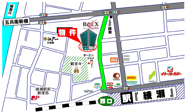 足立区綾瀬4丁目・中古マンション・レックスハイツ綾瀬ステーションタワー・周辺MAP