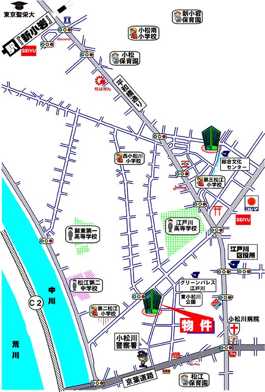 中古マンション・サンライフ新小岩親水公園・江戸川区松島1-10-10・周辺MAP